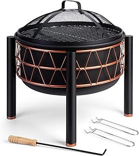 VonHaus BBQ Feuerstelle, 2-in-1 Feuerschale für Garten, Terrasse und Outdoor, Feuerkorb aus Stah…