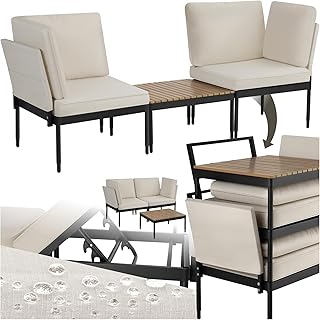 tectake® Aluminium 5in1 Gartenlounge Set, Gartenmöbel mit Outdoor Kissen wetterfest, Lounge Ses…