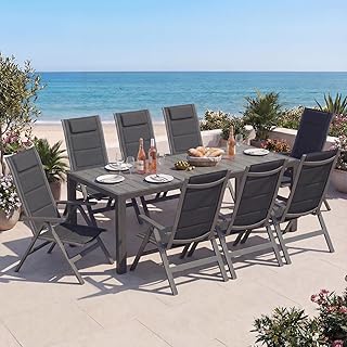 Devoko Gartenmöbel Set 8 stühle mit Tisch, Bestehend aus 1 Aluminiumtisch und 8 Klappstühlen f…