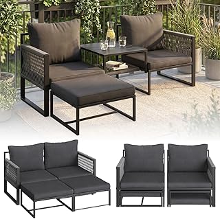 STEELSØN Tyranis Gartenmöbel Set Outdoor 4-TLG inkl. Tisch mit Ablage & Hocker – multifunktio…