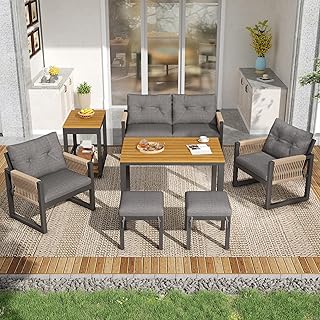 Gartensofa Set für bis zu 6 Personen, Outdoor Sofa mit Sitzkissen, Multifunktionaler Tisch, Gart…