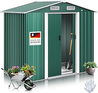 KESSER® XL Metall Gerätehaus 4,2m³ mit Fundament | Inkl. Arbeitshandschuhe | 195x131x186cm | 2…