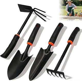 4 Stück Schwarzer Breite und schmale Gartenschaufel, Gartengeräte Set für Gartenpflege aus Sta…