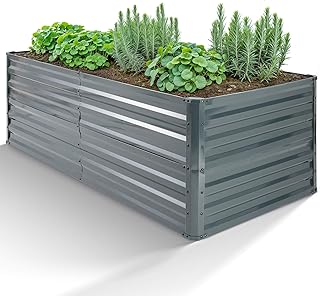 Arebos Hochbeet Metall 180x90x79 cm | Gartenbeet aus verzinktem Stahl | Pflanzbeet wetterfest & r…