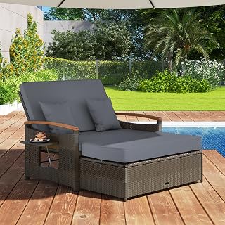 Giantex Lounge Möbel Outdoor, Outdoor Sofa, Gartensofa mit Liegefunktion, Garten Doppelliege Gar…