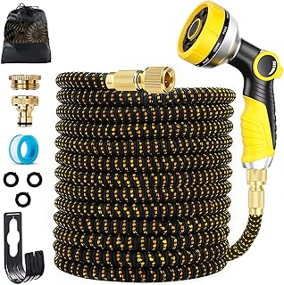 15M/50FT Gartenschlauch, Dehnbarer Wasserschlauch mit 8 Funktionen Brause, 3/4″ und 1/2″ Zoll Mes…