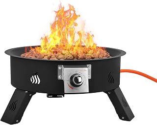 Onlyfire Tragbare Gas-Feuerstelle mit 4kg Lavastein, Ø 49 cm Outdoor Feuerstelle Gas mit höhenv…