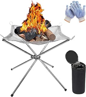 KAHEIGN Tragbare Feuerstelle für Außen, 42cm Faltbare Edelstahlgeflecht Feuerstelle Grill-Feuer…