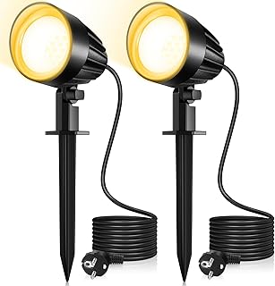MEIKEE 7W Gartenbeleuchtung Warmweiß Gartenlampe 2 Stück mit EU-Stecker | 2700K 500LM IP66 Wass…