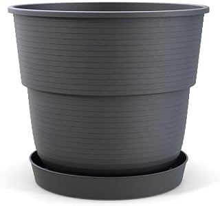 Plastard Blumentopf Ø 32 cm mit Untersetzer rund – Anthrazit – Pflanzkübel | Witterungs-, U…