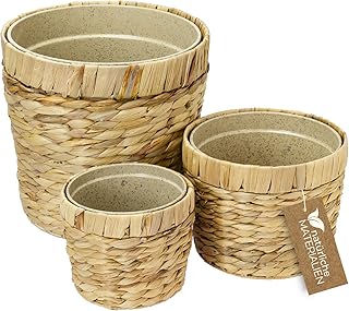 HMF Innovativer Blumentopf geflochten aus Wasserhyazinthe, mit Pflanztopf aus nachhaltigen Rohsto…