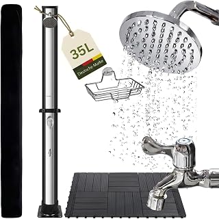 novaterra® Solardusche schwarz/Silber mit 35L Tank – Gartendusche & Campingdusche mit Bodeneleme…