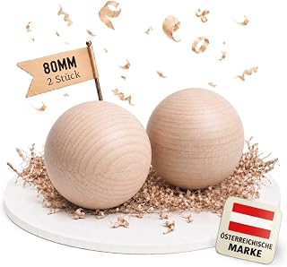 EV® Holzkugeln ohne Loch – 2 Stück 80mm Durchmesser – Made in Austria | Große Holzperlen ohne …