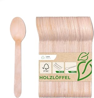 Love Nature Einwegbesteck Holzlöffel 100 Stück – Einweglöffel Birkenholz | Einweg Besteck Holz…