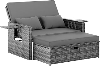 Amopatio Rattan Gartenlounge Outdoor Set, 2-Sitzer Gartensofa mit Auflagenbox & Verstellbarer Rü…