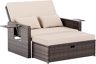 Amopatio Rattan Gartenlounge Outdoor Set, 2-Sitzer Gartensofa mit Auflagenbox & Verstellbarer Rü…