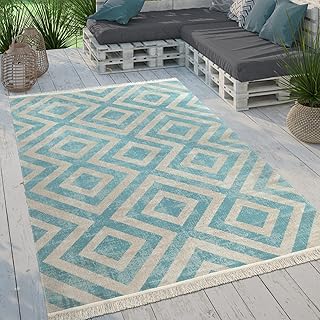 Paco Home Moderner Outdoor Teppich Geometrisches Rauten-Muster im Vintage-Look Flachgewebe Wetter…