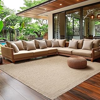 SIMPEX In- & Outdoor Teppich Wetterfest 200 x 290 cm Einfarbig Beige – Waschbar, Wasserfest, Pfle…