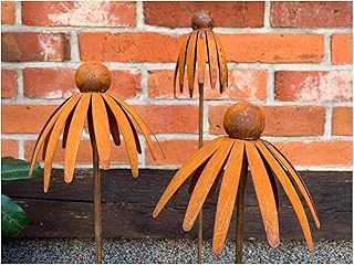 3er Set Gartenstecker Sonnenhut Metall Rost Gartendeko Edelrost Rankstab Beetstecker Topfstecker …