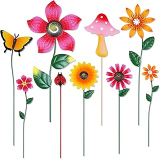 10 Stück Metall Gartenstecker Deko Set Wetterfeste Blumes und Schmetterling Gartendeko Verschied…