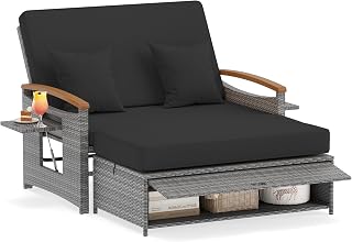 COSTWAY Polyrattan Sonnenliege, Gartenliege mit Verstellbarer Rückenlehne & ausklappbarem Seiten…